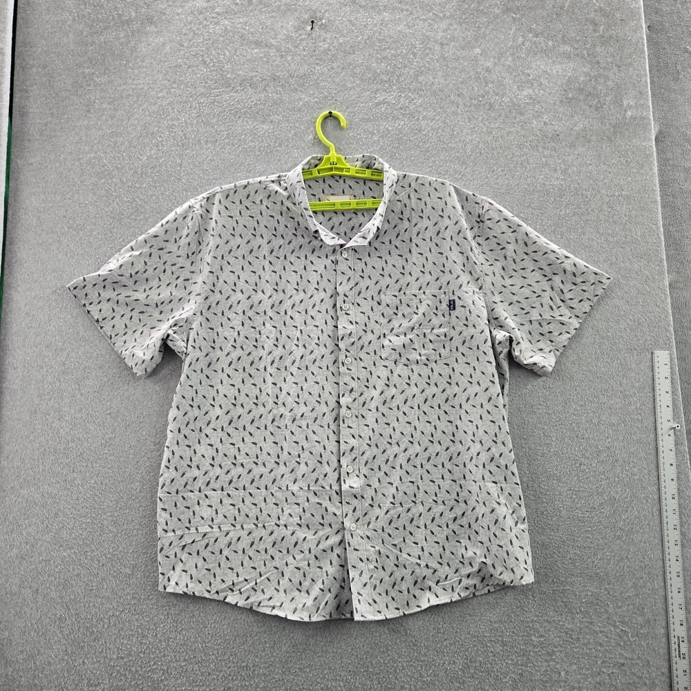 HUK Men Button Up Shirt 2XL Gray Geometric Fishing Shirt Gorpcore Short